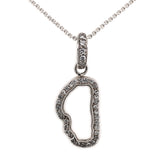 Medium Sterling Silver Outline of Lake Tahoe Pendant with 36 round Cub
